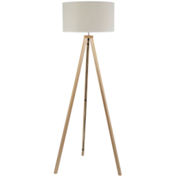 ValueLights Barbro Natural Tripod Floor Lamp with White Trim Drum Shade