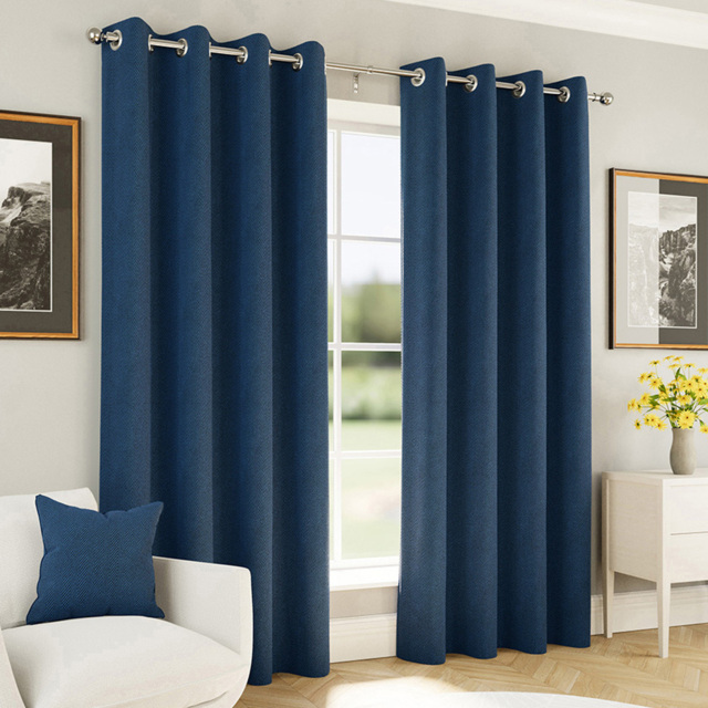 Enhanced Living Herringbone Navy Blackout Eyelet Thermal Curtains 168 x 137cm - image 1
