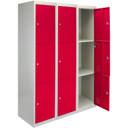 Monstershop 3 Door Red Metal Storage Locker 3 Pack - thumbnail 3