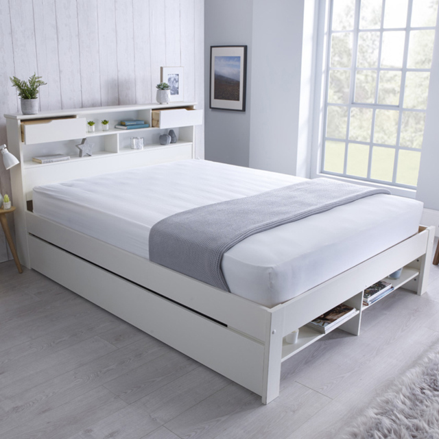 Fabio Double White Wooden 2 Drawers Storage Bed Frame - image 1