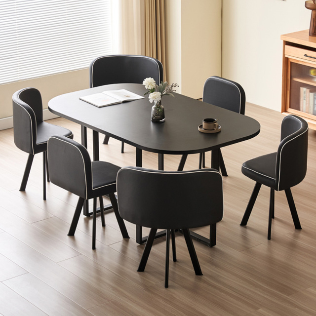Comfy Living 6 Seater Black Square Dining Table Set with Black Chairs - image 1