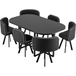 Comfy Living 6 Seater Black Square Dining Table Set with Black Chairs - thumbnail 2