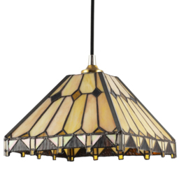Happy Homewares Amber Art Deco Style Tiffany Pendant Shade with Gold Triangles and Diamonds