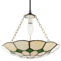 Happy Homewares Amber Stained Glass Tiffany Pendant Shade with Green Diamonds