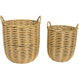 Set of 2 Rattan Baskets Natural
