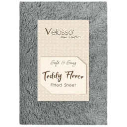 Velosso Single Silver Teddy Fleece Fitted Sheet