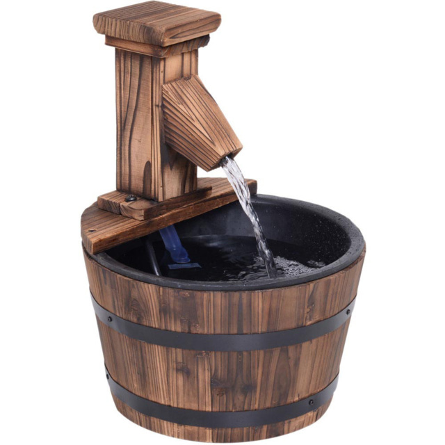 Outsunny Wood Barrel Pump Patio Electric Water Feature - image 1