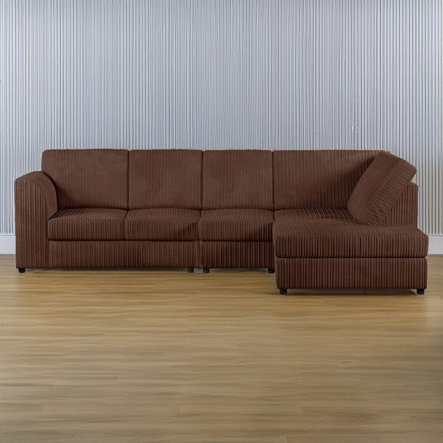 Luxor 5 Seater Chocolate Jumbo Cord Right Hand L Shaped Corner Sofa with Full Back - image 1