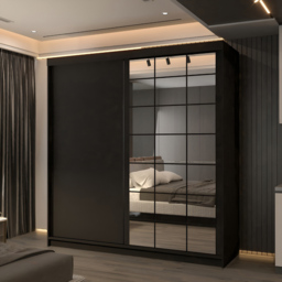 M N Furniture Collian 2 Door Black Mirrored Sliding Wardrobe 200cm - thumbnail 4