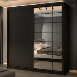 M N Furniture Collian 2 Door Black Mirrored Sliding Wardrobe 200cm - thumbnail 1