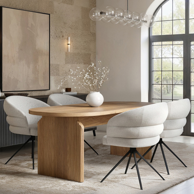 SOLACE+CO Varm Eira Ribbed Wooden 4 Seater Dining Set - image 1