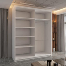 M N Furniture Cheen 2 Door White and Black Strip Mirrored Sliding Wardrobe 150cm - thumbnail 3