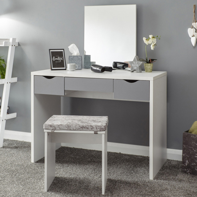 GFW Elizabeth 3 Drawer White Dressing Table Set with Mirror - image 1