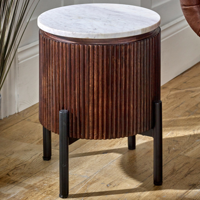Brooklyn Opal Marble Top Mango Wood Side Table - image 1