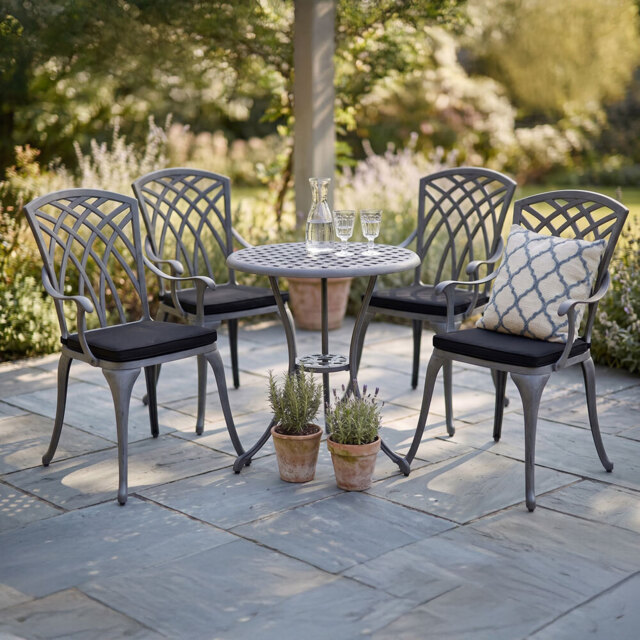 Centurion Oshowa Grey and Black 4 Seater Cast Aluminium Garden Bistro Set with Cushions - image 1