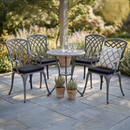 Centurion Oshowa Grey and Black 4 Seater Cast Aluminium Garden Bistro Set with Cushions