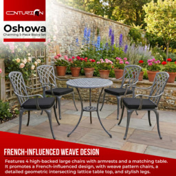 Centurion Oshowa Grey and Black 4 Seater Cast Aluminium Garden Bistro Set with Cushions - thumbnail 3