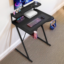 House of Home Carbon Fibre Top Black Gaming Computer Desk with Monitor Stand