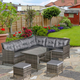 Outsunny 6PC Rattan Dining Set Grey - thumbnail 1