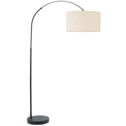 ValueLights Louis Cream Boucle Drum Shade Black Curved LED Floor Lamp