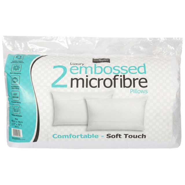 Easy Comfort White Embossed Microfibre Soft Touch Pillow Pair