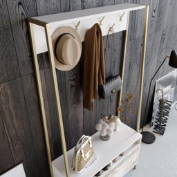 Decorotika Devin White Marble Effect Single Door 2 Shelf Shoe Rack and Bench Unit with Coat Stand - thumbnail 4