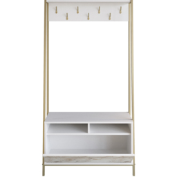 Decorotika Devin White Marble Effect Single Door 2 Shelf Shoe Rack and Bench Unit with Coat Stand - thumbnail 1