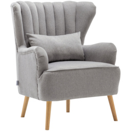 Living and Home Wingback Grey Armchair with Footstool - thumbnail 2