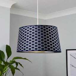 Mia Velvet 43cm Patterned Lamp Shade - Navy - thumbnail 1
