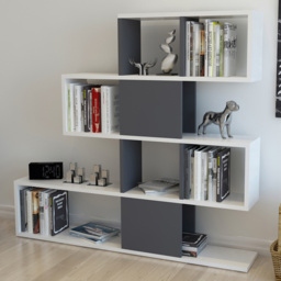 Decorotika Karlin White and Anthracite 5 Tier Geometric Ladder Style Decorative Bookcase
