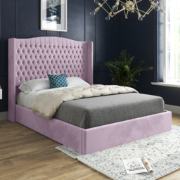 Rana Double Pink Soft Velvet Upholstered Bed Frame with Curved Top Winged Headboard