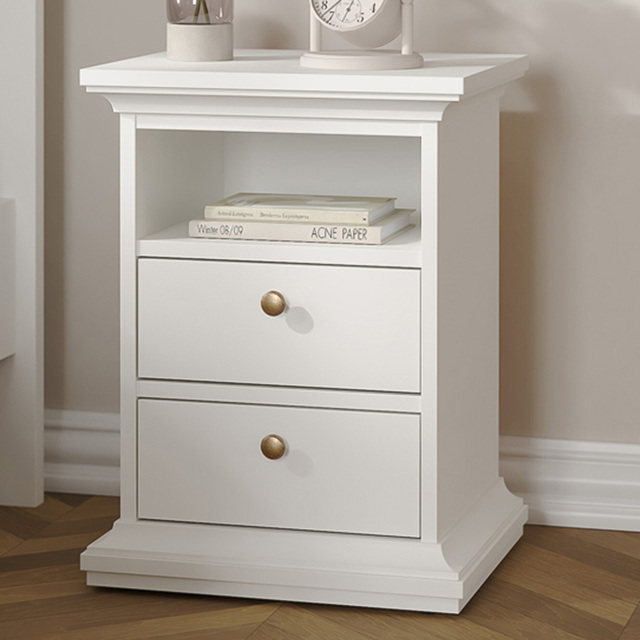 Florence Paris 2 Drawer White Bedside Table - image 1