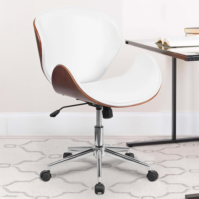 FWStyle White and Walnut Faux Leather Armless Executive Office Chair - image 1