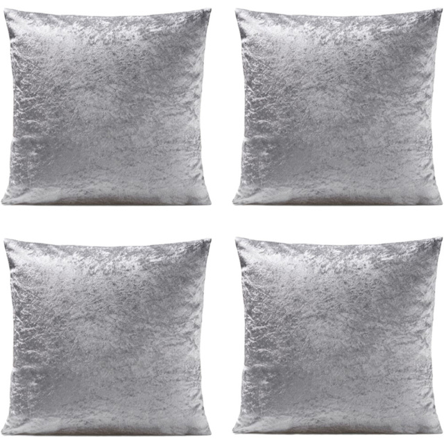 Alan Symonds Crushed Velvet Silver Cushion with Polyester Filled Pad 45 x 45cm 4 Pack