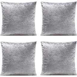 Alan Symonds Crushed Velvet Silver Cushion with Polyester Filled Pad 45 x 45cm 4 Pack