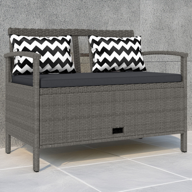 Outsunny Grey 2 Seater PE Rattan Cushioned Garden Storage Bench 160L - image 1
