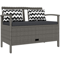 Outsunny Grey 2 Seater PE Rattan Cushioned Garden Storage Bench 160L - thumbnail 2