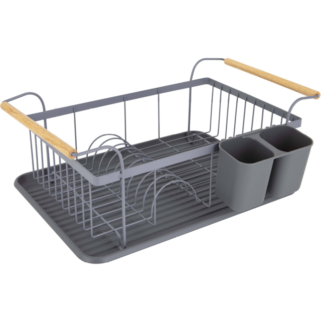 Tower Scandi Grey Dish Rack with Wooden Handles - image 1