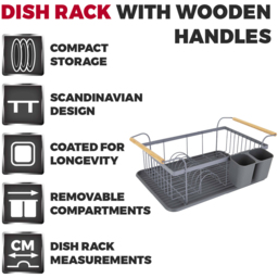 Tower Scandi Grey Dish Rack with Wooden Handles - thumbnail 2