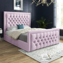 Rovigo Small Double Pink Soft Velvet Upholstered Bed Frame with Deep Buttoned Headboard