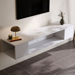 Living and Home Single Shelf White Wall Mounted TV Stand - thumbnail 1