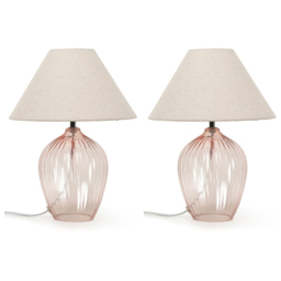 ValueLights Olivet Pink and Natural Taper Glass LED Table Lamp 2 Pack