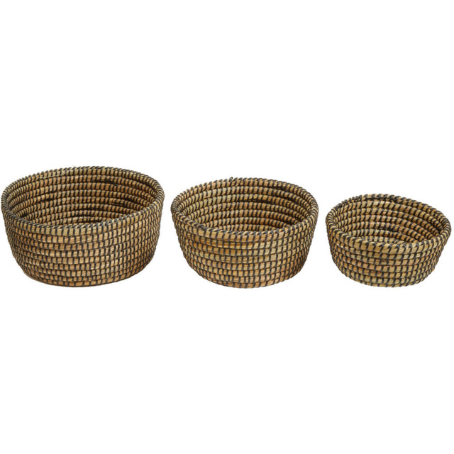 Premier Housewares Black Detail Round Straw Basket 3 Pack - image 1
