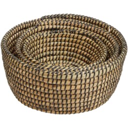 Premier Housewares Black Detail Round Straw Basket 3 Pack - thumbnail 2