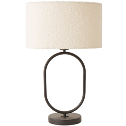 ValueLights Antonia Cream Boucle Drum Shade Matte Black Oval LED Table Lamp