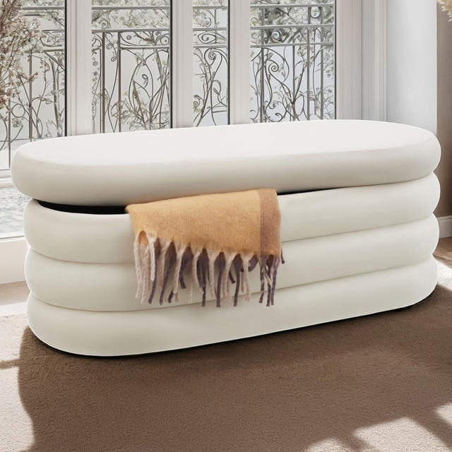 tectake Altu Cream White 2 Seater Velvet Bench - image 1