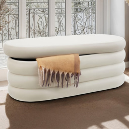 tectake Altu Cream White 2 Seater Velvet Bench