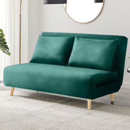 Furniturebox Billie 2 Seater Green Velvet Sofa Bed - thumbnail 1