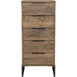Crowndale Hong Kong 5 Drawer Vintage Oak Tall Bedside Cabinet Ready Assembled - thumbnail 3