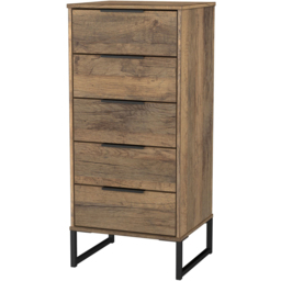 Crowndale Hong Kong 5 Drawer Vintage Oak Tall Bedside Cabinet Ready Assembled - thumbnail 2